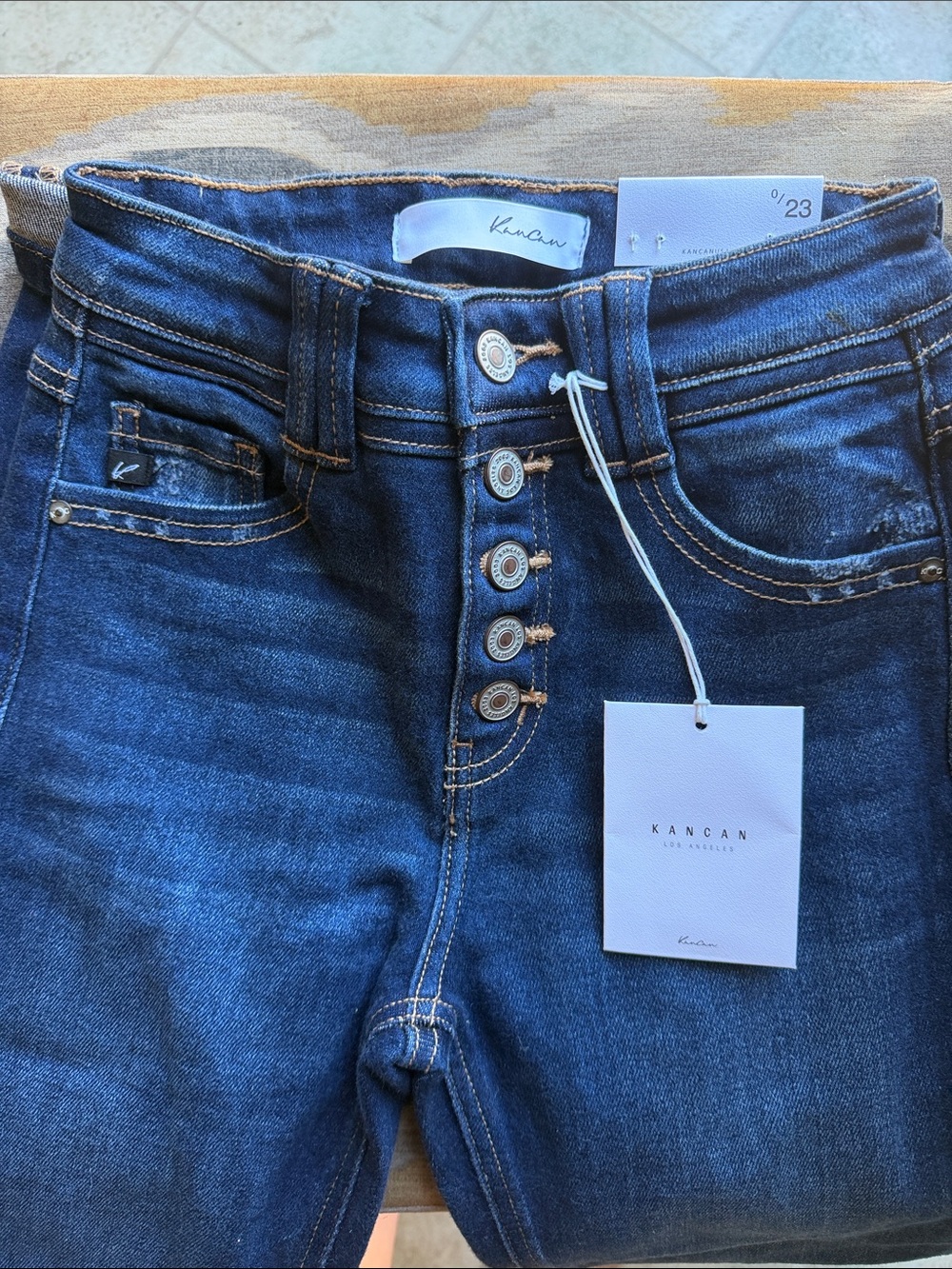 KanCan Dark Blue High-Rise Button-Fly Jeans
